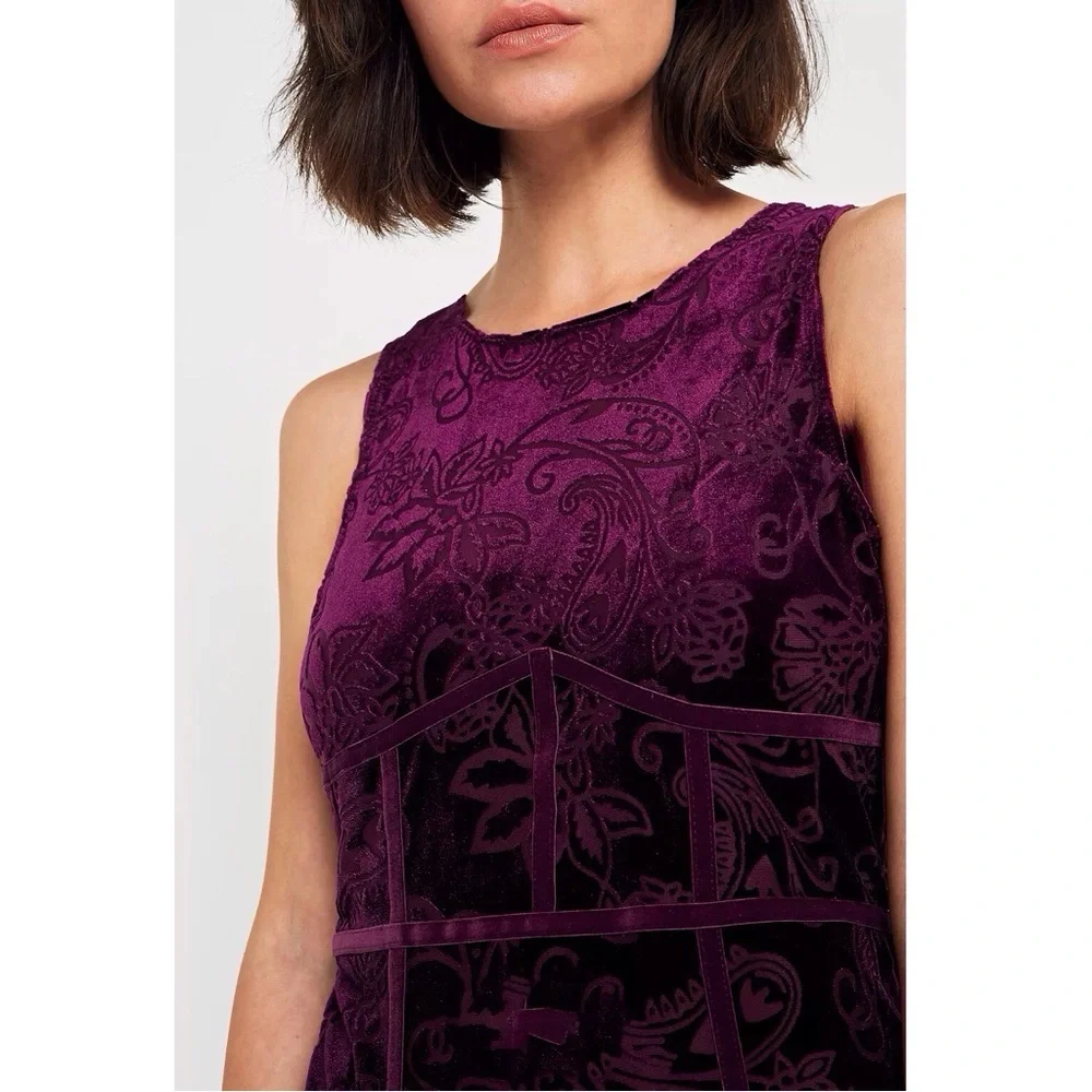Free People Babe Bodycon Dress Floral Burnout Velvet Burgundy